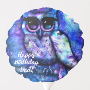 Whimsical Big-Eyed Abstract Owl Blue Green Purple Balloon