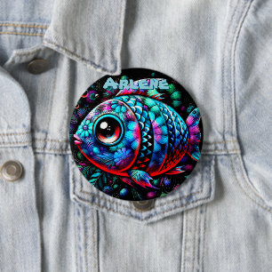 Whimsical Big-Eyed Fish Nautical Personalized Button