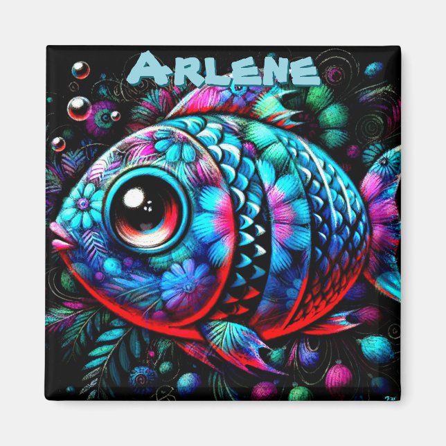 Whimsical Big-Eyed Fish Nautical Personalized Magnet (Front)
