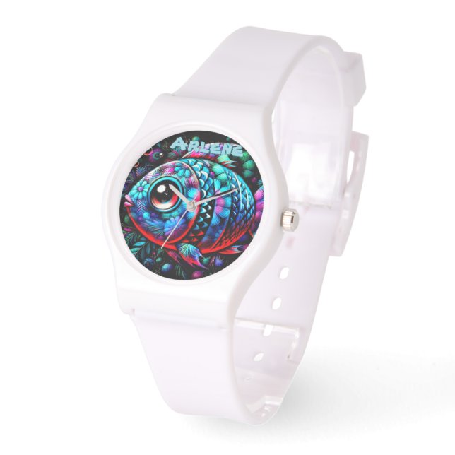 Whimsical Big-Eyed Fish Nautical Personalized Watch (Angle)