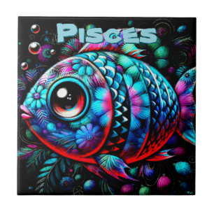 Whimsical Big-Eyed Fish Pisces Personalized Ceramic Tile