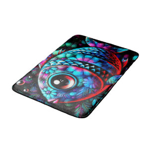 Whimsical Big-Eyed Floral Fish Nautical Teal Pink Bath Mat