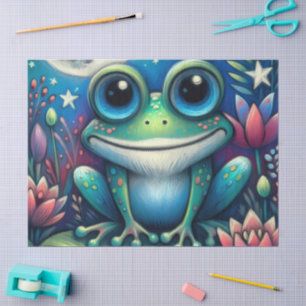 Whimsical Big-Eyed Frog Lily Pads Decoupage Tissue Paper