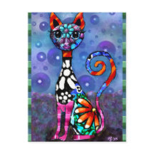 Whimsical Big-Eyed Funky Abstract Kitty Cat