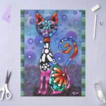 Whimsical Big-Eyed Funky Kitty Cat Decoupage