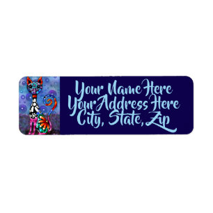Whimsical Big-Eyed Funky Kitty Cat Return Address Label