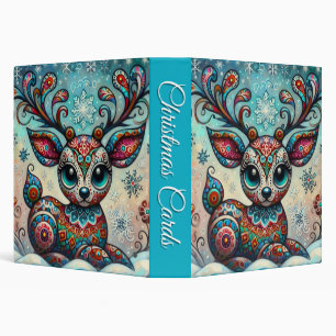 Whimsical Big Eyes Christmas Reindeer Folk Art 3 Ring Binder