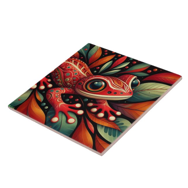 Whimsical Big Eyes Salamander Mexican Folk Art Ceramic Tile (Side)