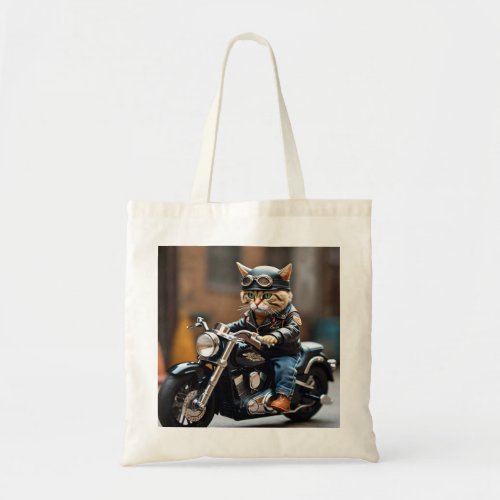 Whimsical Biker Cat Tote