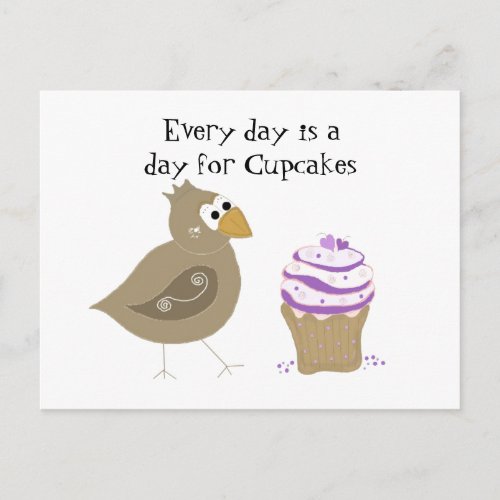 Whimsical Bird and Cupcake Postcard