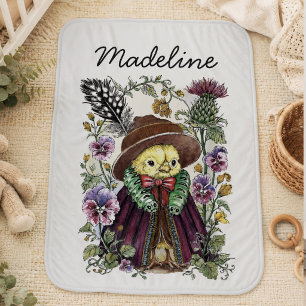 Whimsical Bird and Wildflower Name Design Baby Blanket