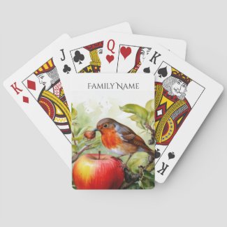  Whimsical Bird & Apple Delight Playing Cards