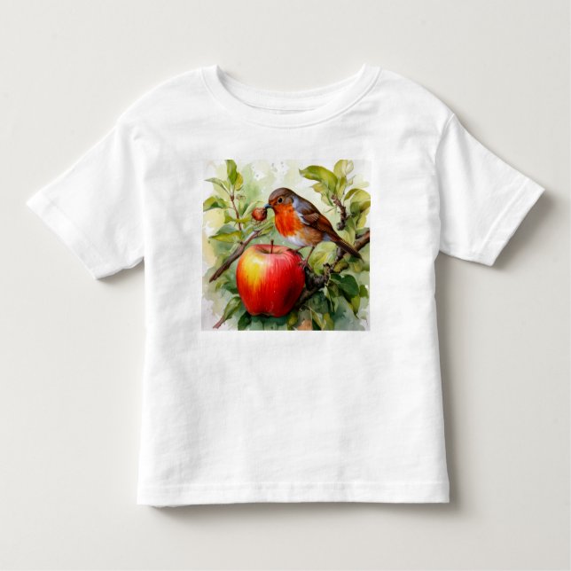 Whimsical Bird & Apple Delight Toddler T-shirt (Front)