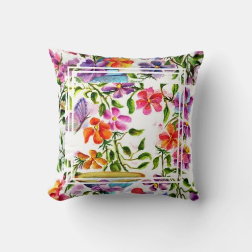 Whimsical Bird Bath Throw Pillow