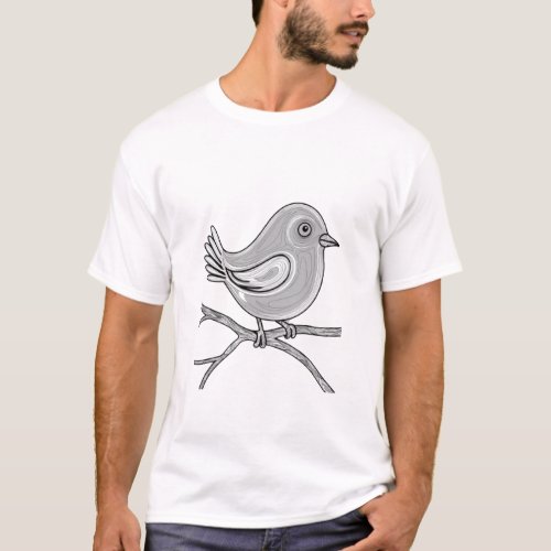 Whimsical Bird Coloring Page T_Shirt