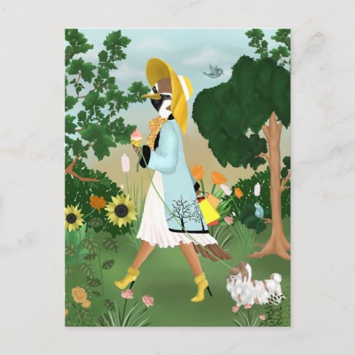 Whimsical Bird in Enchanted Forest Illustration Postcard