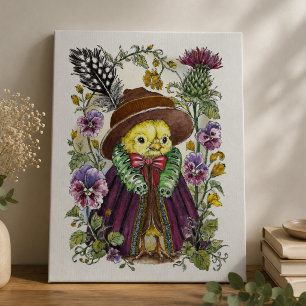 Whimsical Bird in Victorian Outfit with Wildflower Faux Canvas Print