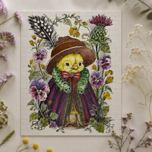 Whimsical Bird in Victorian Outfit with Wildflower Jigsaw Puzzle