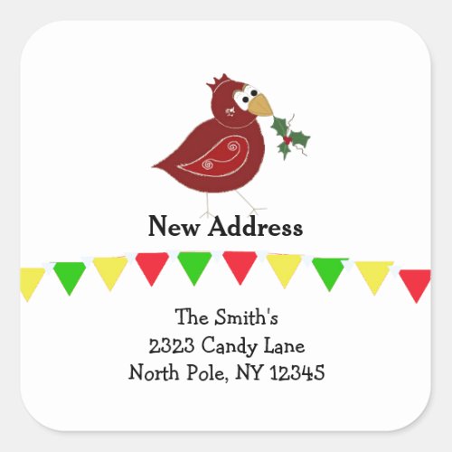 Whimsical Bird New Address Square Sticker