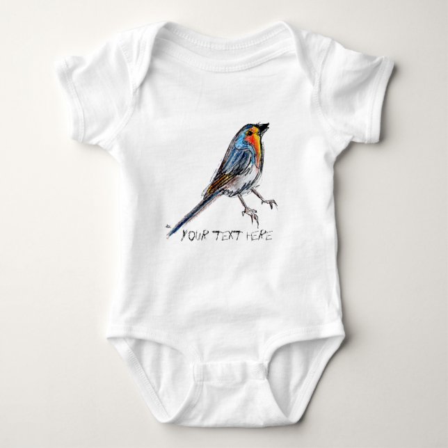 Whimsical Bird Robin Illustration Baby Bodysuit (Front)