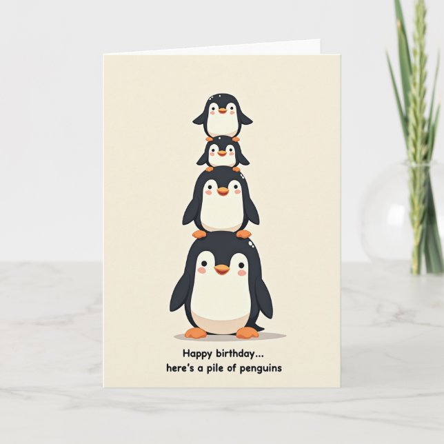 Whimsical Bird Stack Birthday Card (Front)