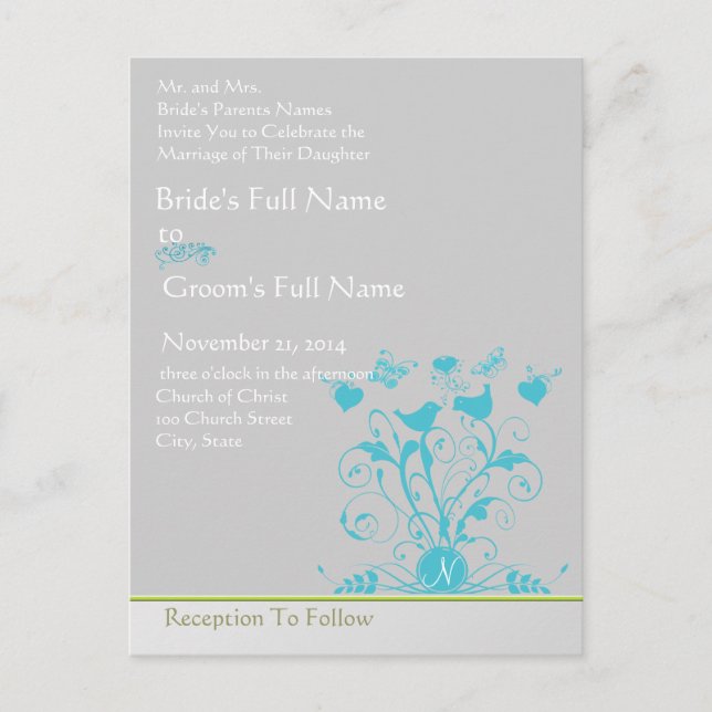 Whimsical Bird Swirl Wedding Invitation (Front)