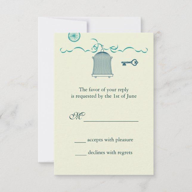 Whimsical Birdcage Wedding RSVP Card (Front)