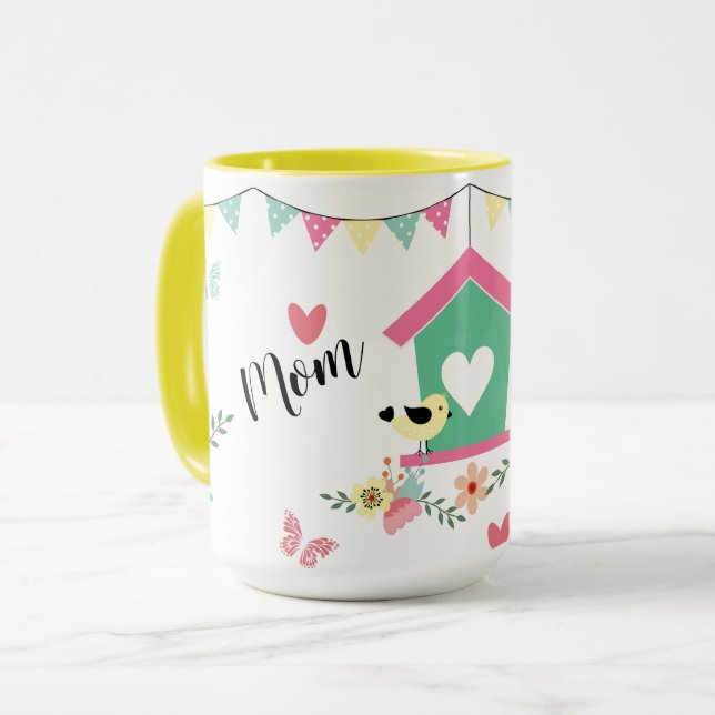 Whimsical Birds and Birdhouse Mug (Front Left)