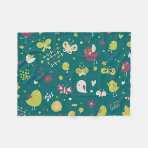 Whimsical Birds and Butterflies Fleece Blanket
