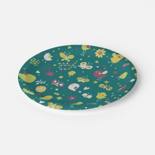 Whimsical Birds and Butterflies Paper Plates