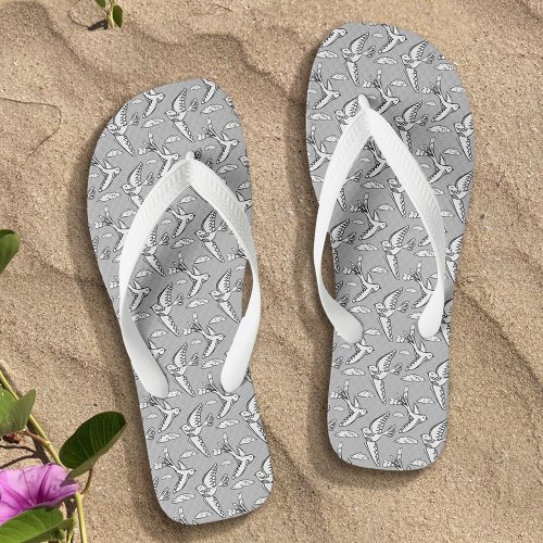 Whimsical birds and clouds custom  flip flops