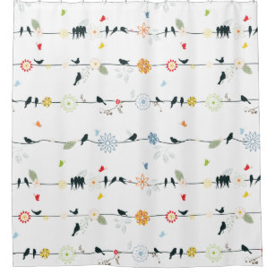 Whimsical Birds and Flowers Shower Curtain