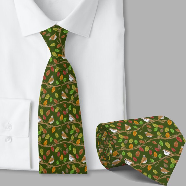 Whimsical Birds and Leaves Pattern Neck Tie (Creator Uploaded)