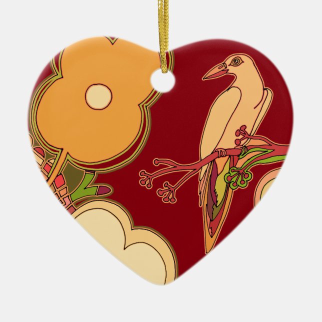 Whimsical Birds Ceramic Ornament (Front)