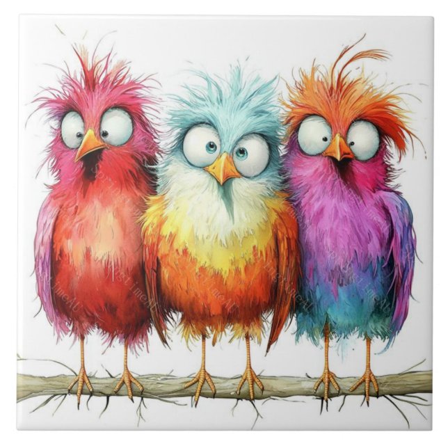 Whimsical birds ceramic tile (Front)