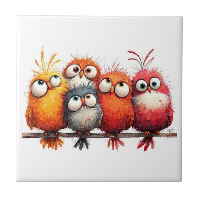 Whimsical birds ceramic tile (Front)