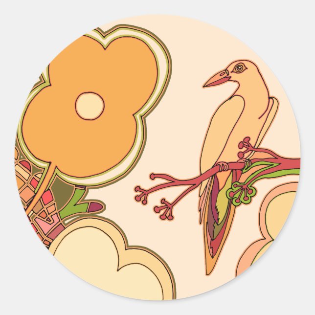 Whimsical Birds Classic Round Sticker (Front)