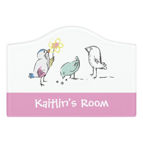 Whimsical Birds Girls Personalized Door Sign