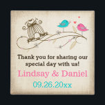 Whimsical Birds in Love Wedding Favor Magnet<br><div class="desc">This whimsical and romantic love birds wedding favor magnet has a pair of lovebirds on it in shades of pink and and turquoise blue with a couple of red hearts floating between them as they sit on a brown cherry blossom branch that has taupe and gray leaves and an ornate...</div>