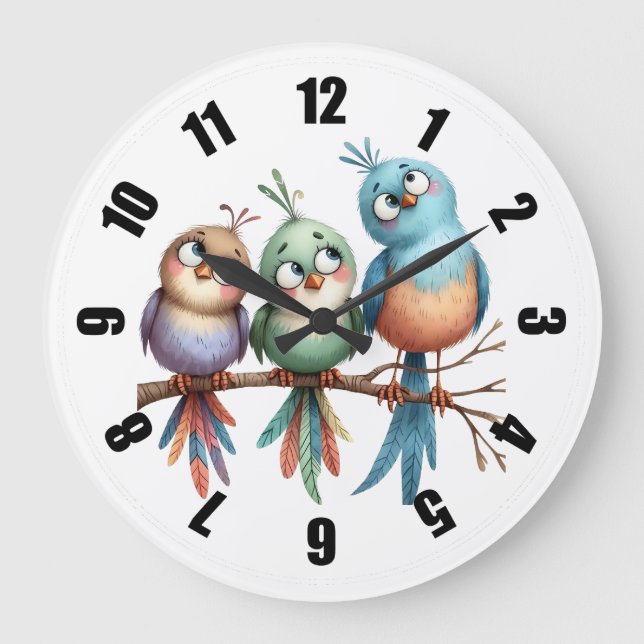 Whimsical birds large clock (Front)