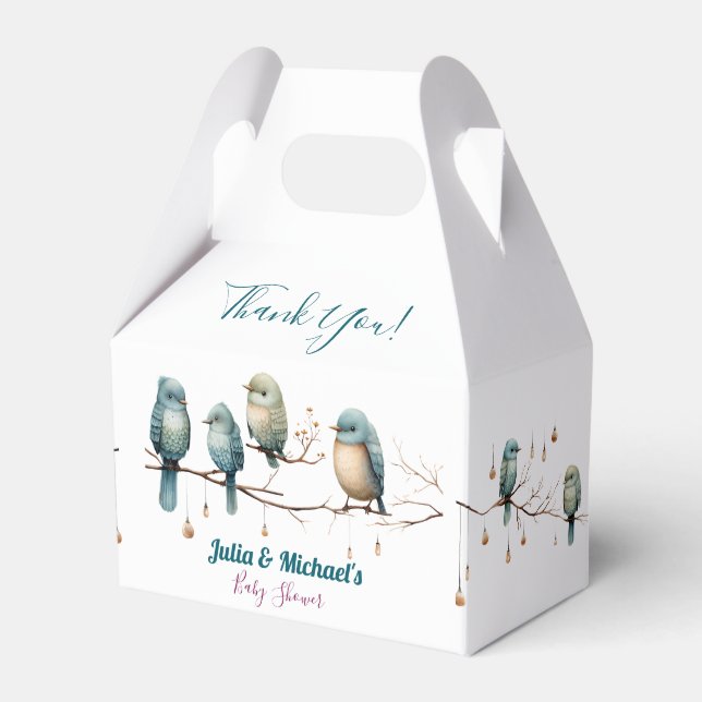 Whimsical Birds on Branches  Pastel Baby Shower Favor Boxes (Front Side)