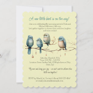 Whimsical Birds on Branches Pastel Baby Shower Invitation