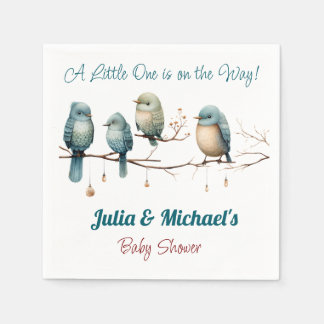 Whimsical Birds on Branches Pastel Baby Shower Napkins