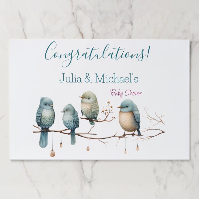 Whimsical Birds on Branches  Pastel Baby Shower Paper Pad (Front)