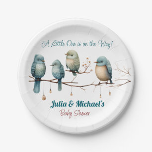 Whimsical Birds on Branches Pastel Baby Shower Paper Plates