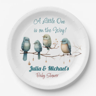 Whimsical Birds on Branches Pastel Baby Shower Paper Plates