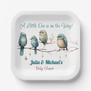 Whimsical Birds on Branches Pastel Baby Shower Paper Plates