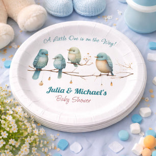 Whimsical Birds on Branches Pastel Baby Shower Paper Plates