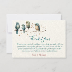 Whimsical Birds on Branches Pastel Baby Shower Thank You Card