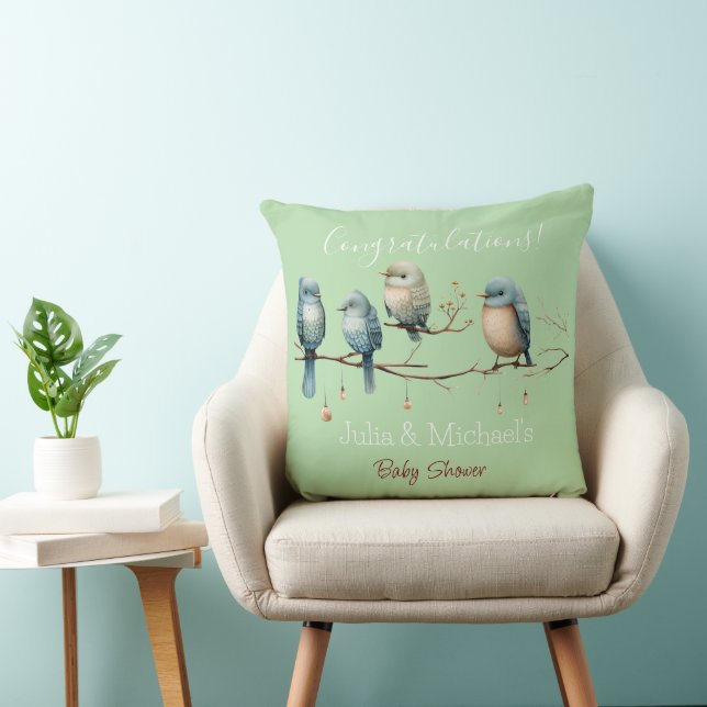 Whimsical Birds on Branches  Pastel Baby Shower Throw Pillow (Chair)
